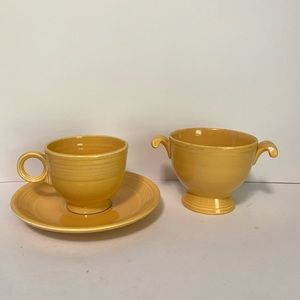 Vintage Fiesta Yellow Tea Cup & Saucer with Sugar
